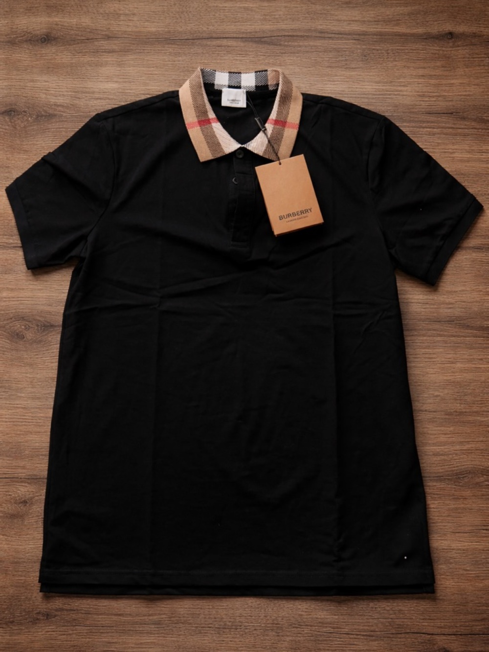 Burberry Black Polo with Signature Check Collar